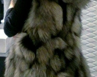 LONG SILVER FOX Fur Vest!Brand New Real Natural Genuine Fur!