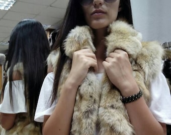 FOX FUR VEST!Brand New Real Natural Genuine Fur