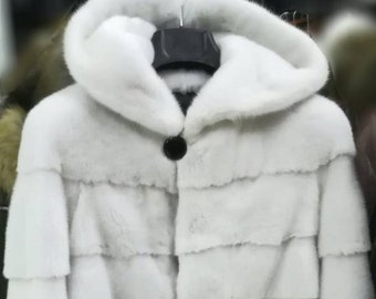 MEN'S HOODED MINK Fullpelts Jacket!Brand New Real Natural Genuine Fur!