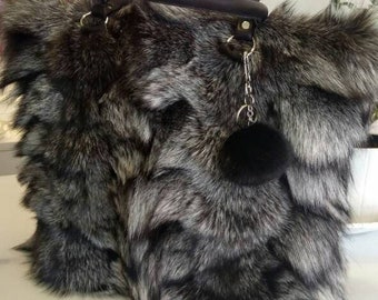 SILVER FOX SHOPPER Bag!Brand New Real Natural Genuine Fur!