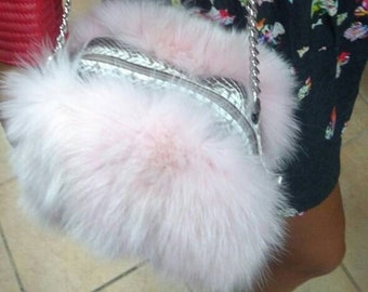 PINK FOX Small BAG!Brand New Real Natural Genuine Fur!