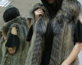 LONG FULLPELTS CROSS Fox Fur Vest!Brand New Real Natural Genuine Fur!