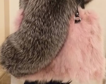 BIG PINK FOX Fur Bag!Brand New Real Natural Genuine Fur!