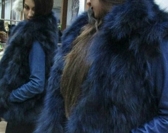 BLUE COLOR FOX Fur Short Vest!Order Any color!Brand New Real Natural Genuine Fur!