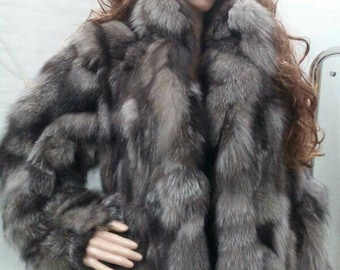 SILVER FOX Fur jacket!Brand New Real Natural Genuine Fur!