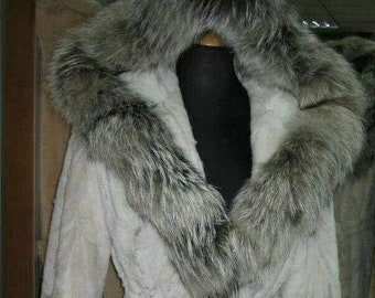 NEW Natural Real HOODED MINK Fur Coat with Fox!