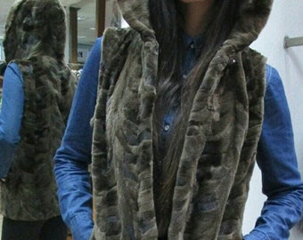 HOODED MINK Sheared Fur Vest! Brand New Real Natural Genuine Fur