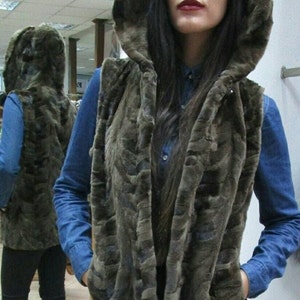HOODED MINK Sheared Fur Vest! Brand New Real Natural Genuine Fur
