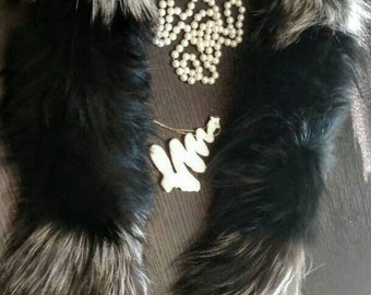 Black and silver Fox scarf!Unisex!Brand New Real Natural Genuine Fur!