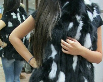 New Natural Real Black and White Fox Fur vest!