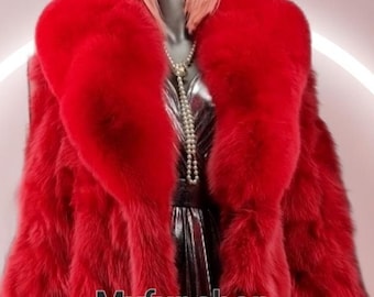 Floor LENGTH RED Colored FOX Coat!Order Any color!Brand New Real Natural Genuine Fur!