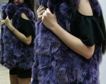 PURPLE Fox Fur Vest!Brand New Real Natural Genuine Fur