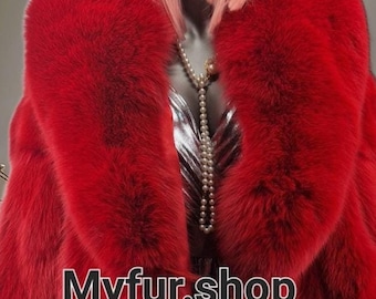 RED Color FOX FUR Coat!Brand New Real Natural Genuine Fur!
