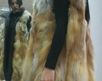 DOUBLE FACE RED Fox Coat with Detachable Sleeves and Hood!Brand New Real Natural Genuine Fur