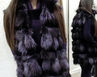 PURPLE FOX FUR Vest!Order Any color!Brand New Real Natural Genuine Fur!