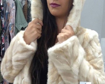 HOODED MINK Fur jacket! Order Any color!Brand New Real Natural Genuine Fur!