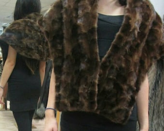 NEW!!!Natural,Real,ONE SIZE sleevless Brown Mink Fur Cape-Shawl-Etol-Scarf!!!