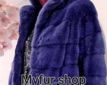 PURPLE Color FULLPELTS MINK Fur Coat!Brand New Real Natural Genuine Fur