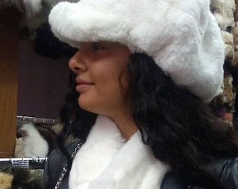 New!Natural,Real Beautiful model White Rex Fur HAT in ONE SIZE!