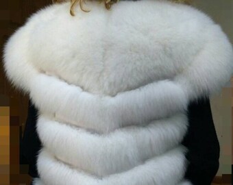 WHITE LONG FOX Vest!Brand New Real Natural Genuine Fur!
