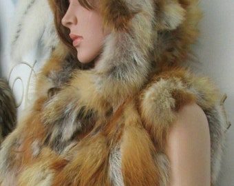 HOODED RED FOX Bolero-short Vest!Brand New Real Natural Genuine Fur