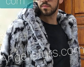 MEN'S REX HOODED Long Coat!Order Any color!Brand New Real Natural Genuine Fur!