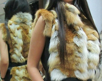 Red Fox Fur vest and Leather!Brand New Real Natural Genuine Fur!