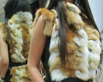 Red Fox Fur vest and Leather!Brand New Real Natural Genuine Fur!