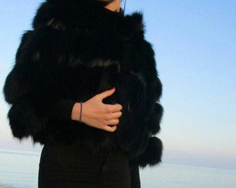 BLACK FOX FUR Short Jacket!Brand New Real Natural Genuine Fur