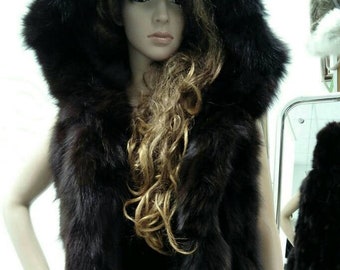HOODED FOX VEST!Brand New Real Natural Genuine Fur!