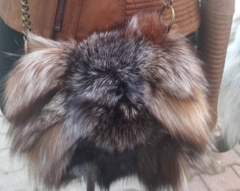 FOX Fur CROSSBODY BAG!Brand New Real Natural Genuine Fur!