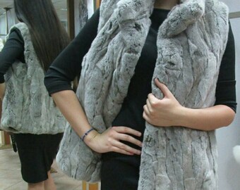 New Natural Real Silver REX Fur vest!