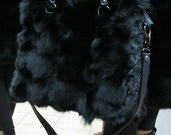 BLACK FOX and MINK Fur Bag!Brand New Real Natural Genuine Fur!