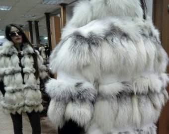 SILVER CROSS FOX Fur vest-jacket with short sleeves!Brand New Real Natural Genuine Fur!