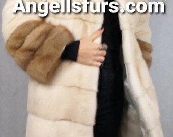 FULLPELTS PEARL MINK Fur Coat with Sable collar-cuffs! Brand New Real Natural Genuine Fur