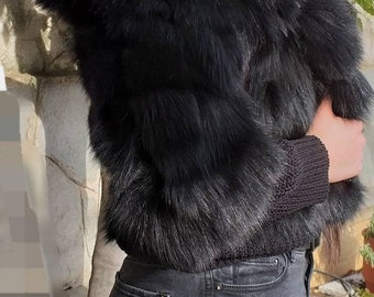 HOODED FOX SHORT Fur Bolero!Brand New Real Natural Genuine Fur!