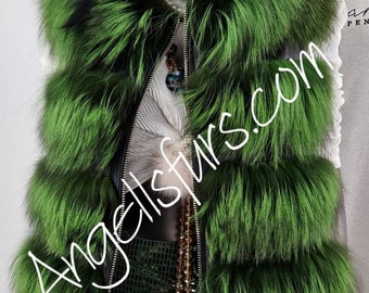 BRIGHT GREEN Silver FOX Fullpelts Fur Vest! Order Any color!Brand New Real Natural Genuine Fur!