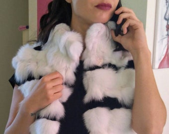 New Natural Real White and Black FOX Fur Vest!