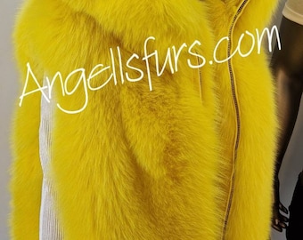 HOODED YELLOW FOX Vest!Fullpelts Brand New Real Natural Genuine Fur!