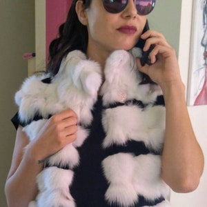 New Natural Real White and Black FOX Fur Vest!