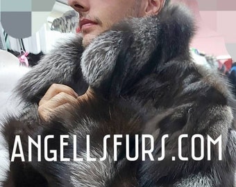 MEN'S SILVER FOX Fur Jacket!Brand New Real Natural Genuine Fur!