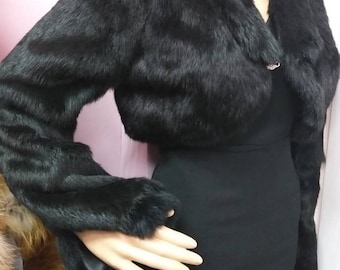 BLACK FUR BOLERO!Rabbit fur!Brand New Real Natural Genuine Fur!