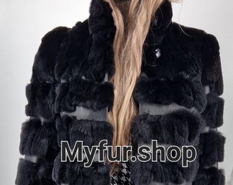 ON SALE!Black Rex Fur jacket! Order Any Color!Brand New Real Natural Genuine Fur