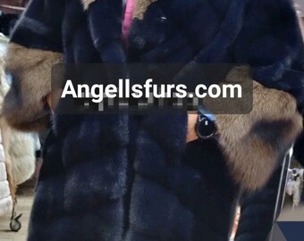 MINK FULLPELTS Fur Coat with Sable Collar!Brand New Real Natural Genuine Fur