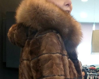 MINK LONG HOODED Fur Coat!Brand New Real Natural Genuine Fur!