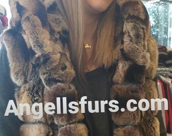 LONG REX HOODED Vest!Brand New Real Natural Genuine Fur