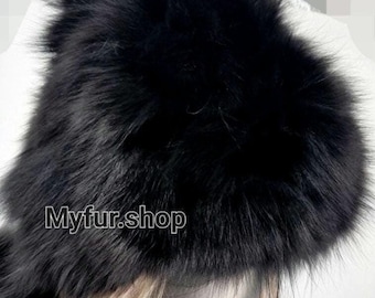 BLACK FOX BEANIE Hat!Order Any color!Brand New Real Natural Genuine Fur!