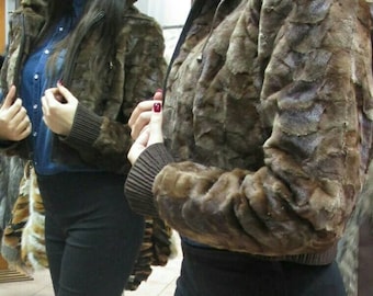 HOODED MINK BOMBER Jacket!Brand New Real Natural Genuine Fur!
