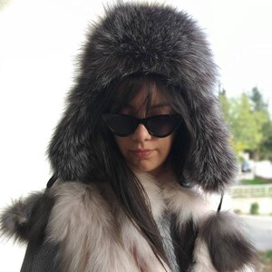 SILVER FOX and Leather Trapper HAT! One Size!