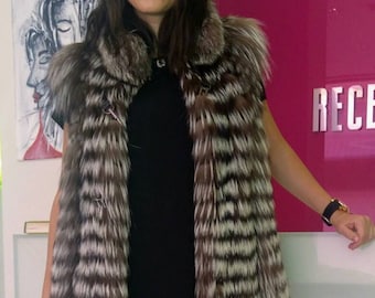 SILVER FOX FUR Vest!Brand New Real Natural Genuine Fur!